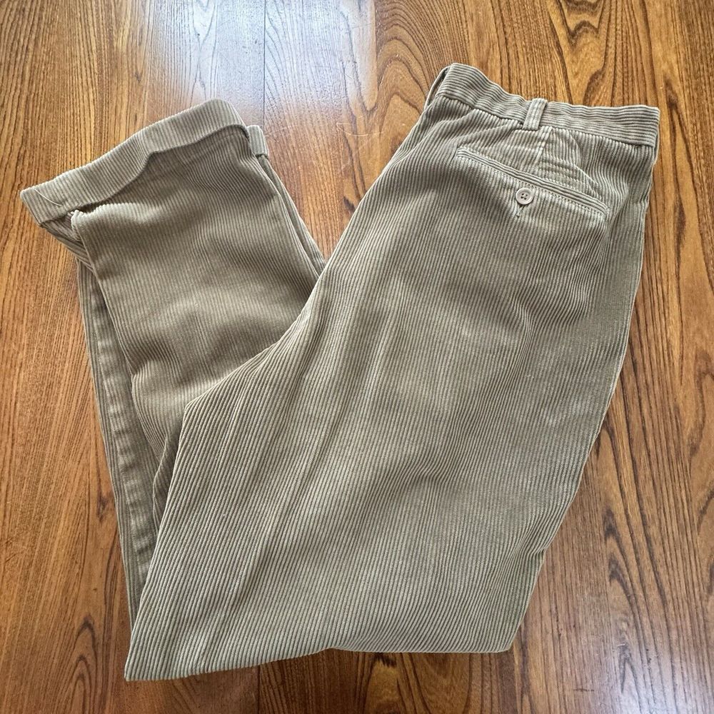Brooks Brothers Elliot Khaki Pleated Cuffed Straight Leg Corduroy Pants Sz 38x30